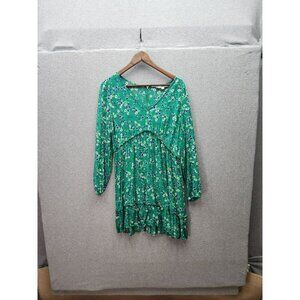 Loft Floral Green Long-Sleeve Tiered Dress Size 12 By Loft